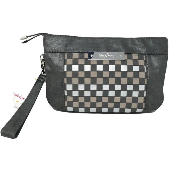 Kipling Carlisa Wristlet Clutch Purse RARE Checkerboard Plaid Print Pockets NWT - Picture 1 of 12